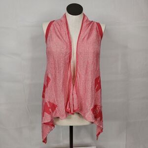 3/$25 Sweet N Sinful Coral Red Aztec Sleeveless Open Cardigan Sweater Sz S